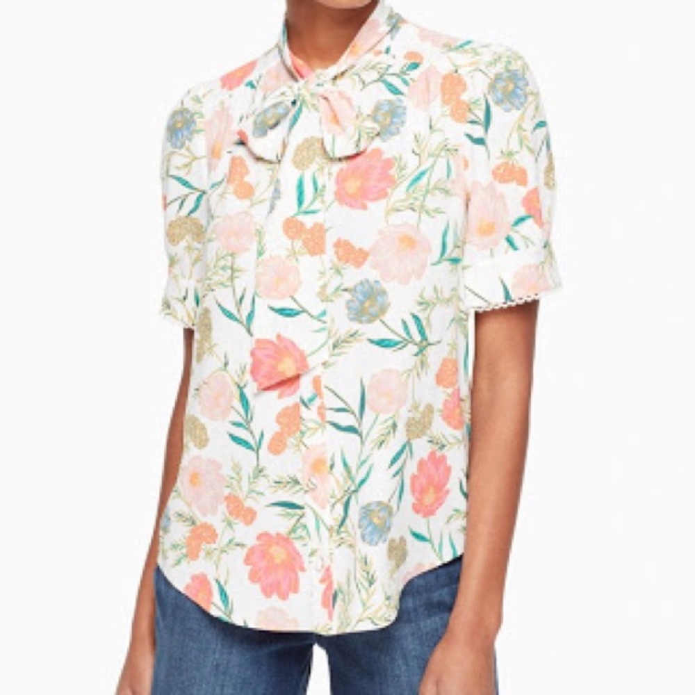 Kate Spade blossom tie neck top